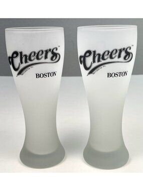 Set 2 CHEERS Boston 20oz 8.5" Frosted Pilsner BEER GLASSES Barware Souvenir TV